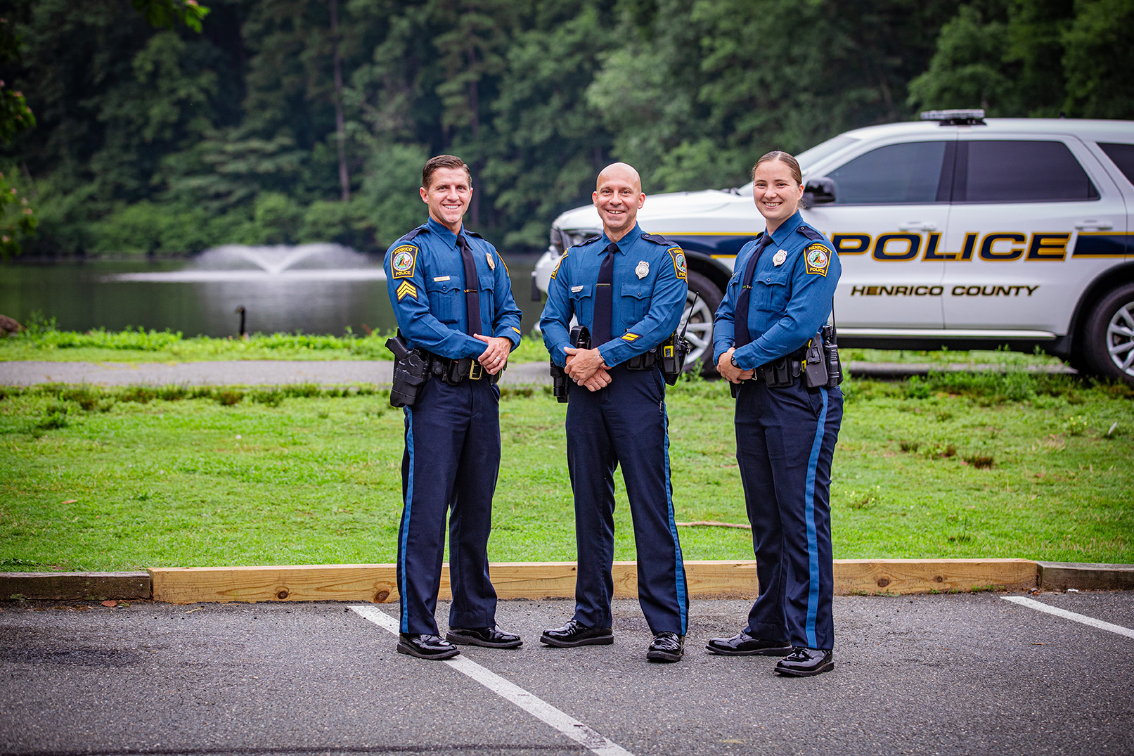 Police officers standing in front of Echo Lake